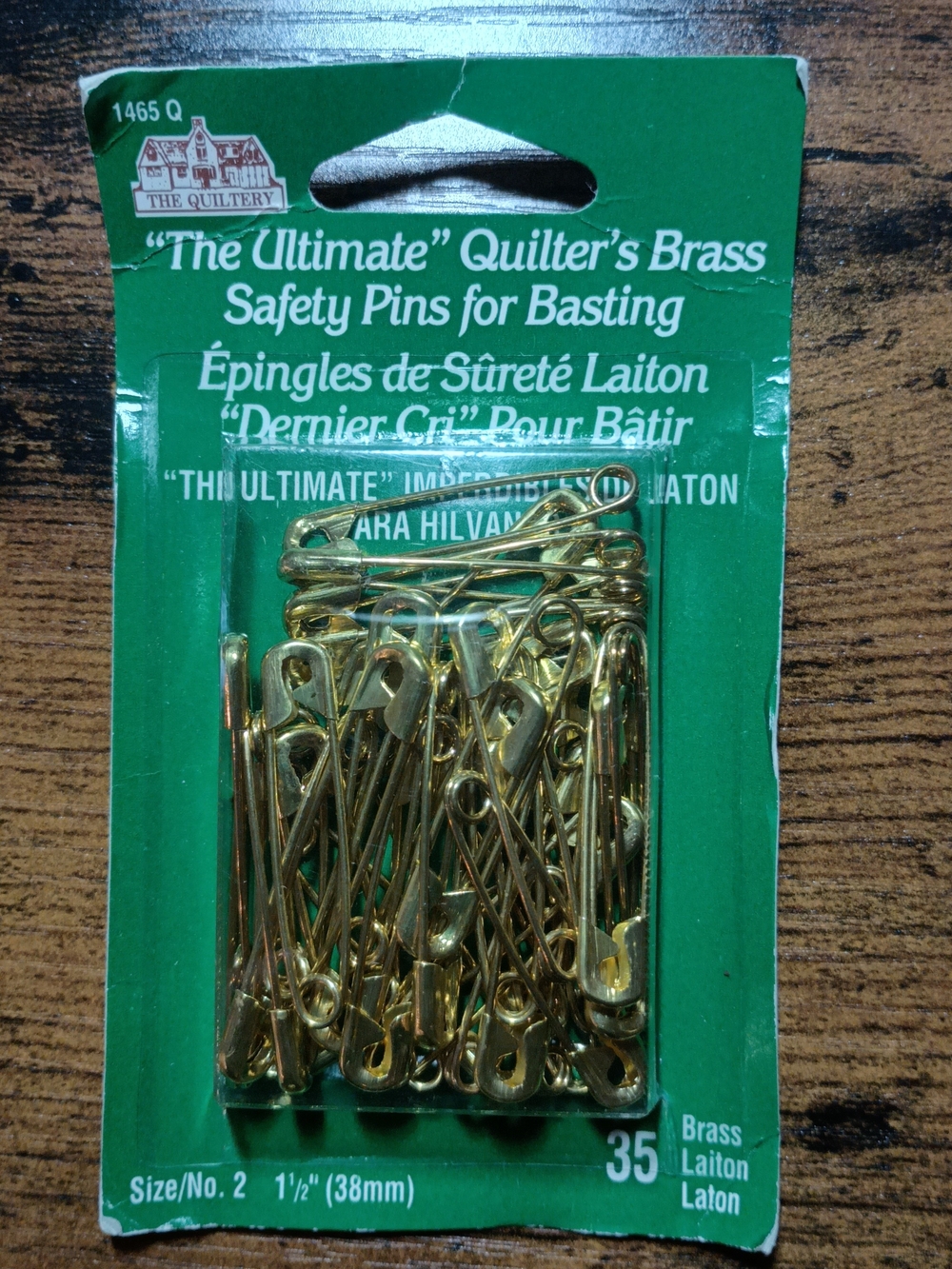 Vintage 1465 Q Quilter's Brass 1 1/2 Inch Safety Pins * 35 Count Size/No. 2 *NEW